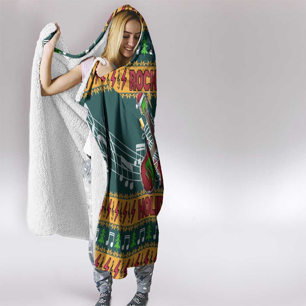 Rock The Holidays Guitar Christmas Hooded Blanket Xmas Holiday Patterns - Wonder Print Shop