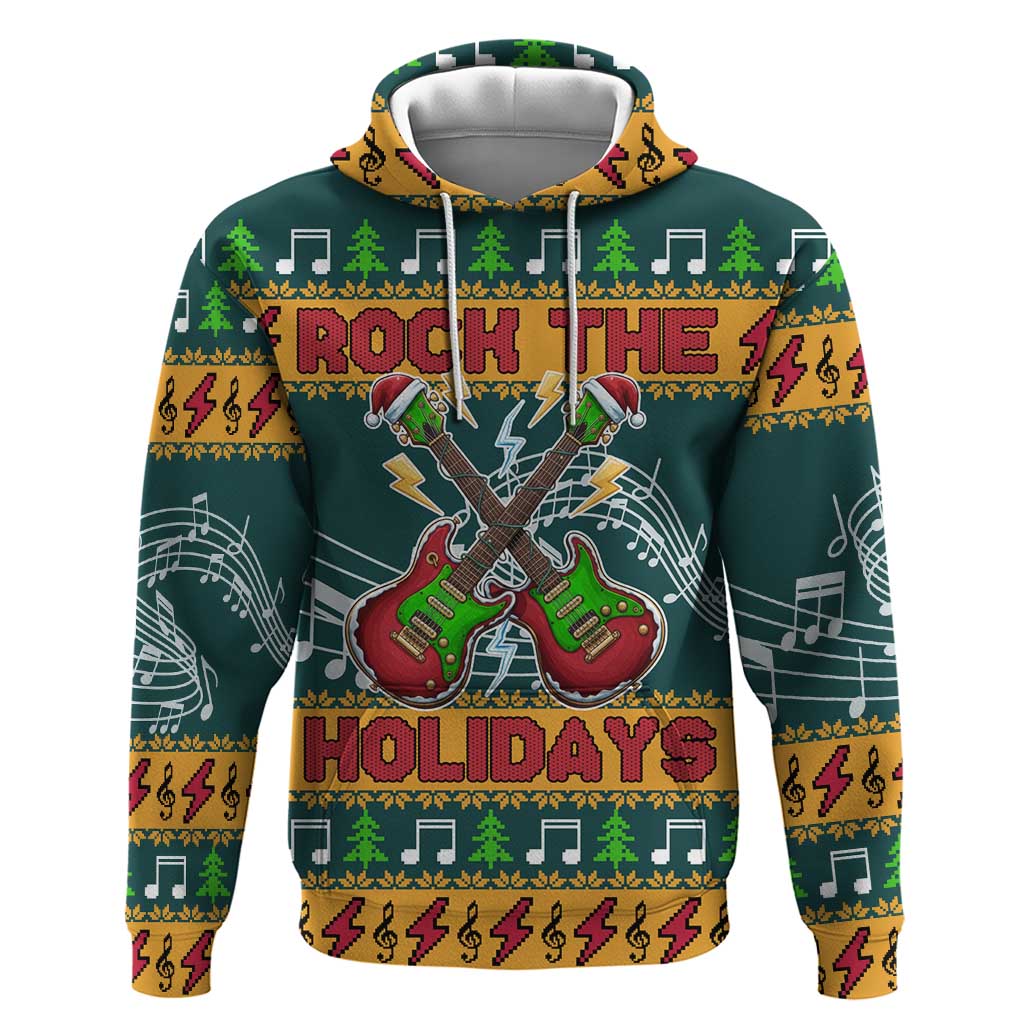 Rock The Holidays Guitar Christmas Hoodie Xmas Holiday Patterns - Wonder Print Shop