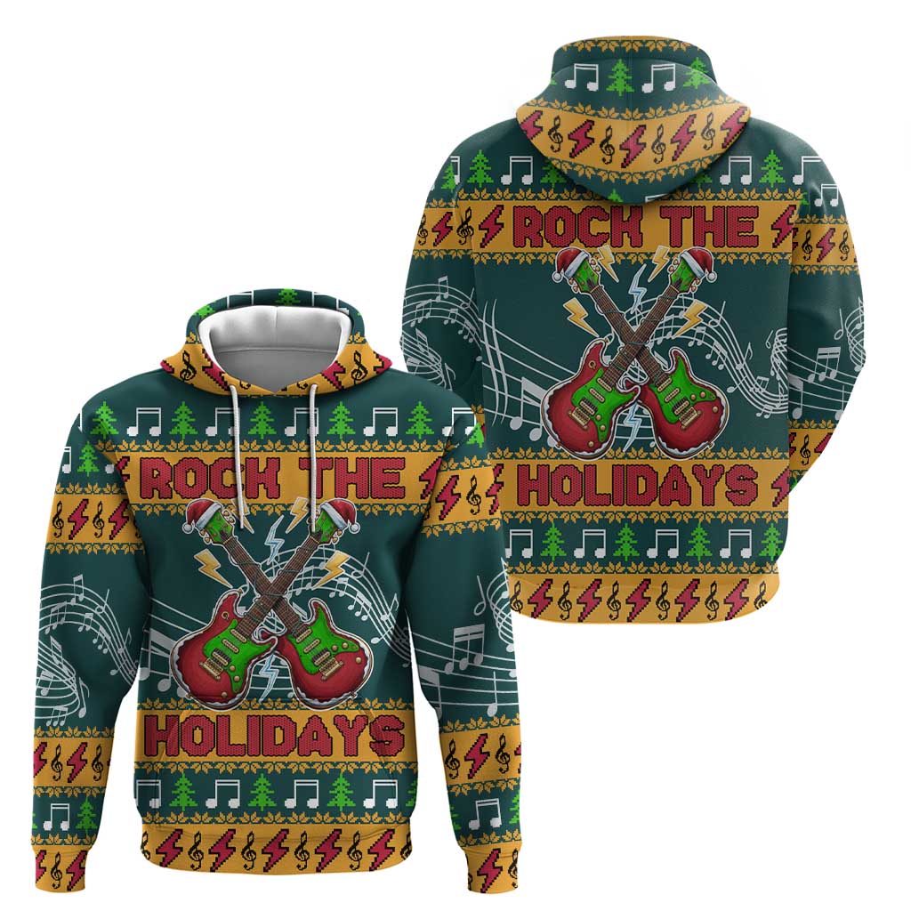 Rock The Holidays Guitar Christmas Hoodie Xmas Holiday Patterns - Wonder Print Shop