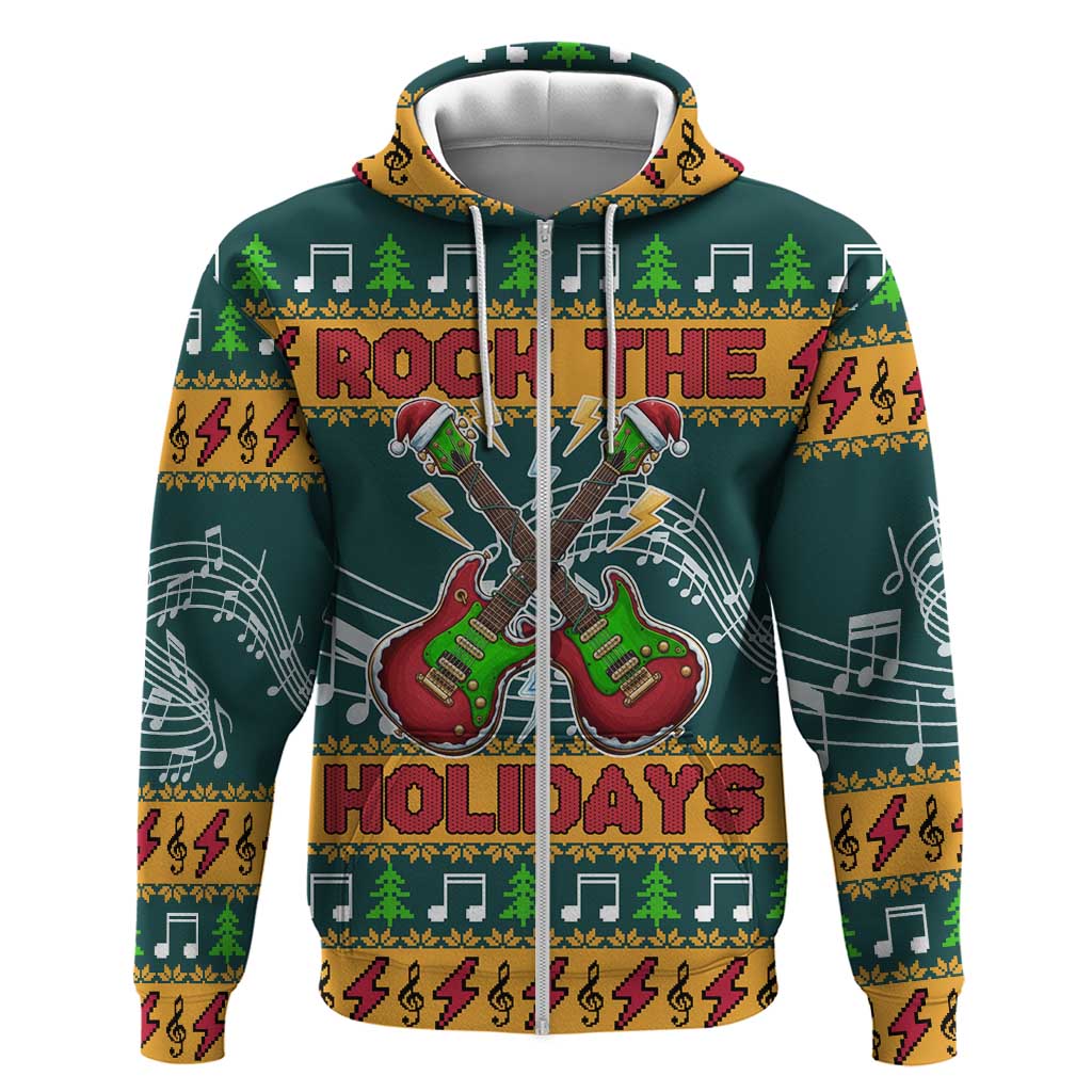 Rock The Holidays Guitar Christmas Hoodie Xmas Holiday Patterns - Wonder Print Shop