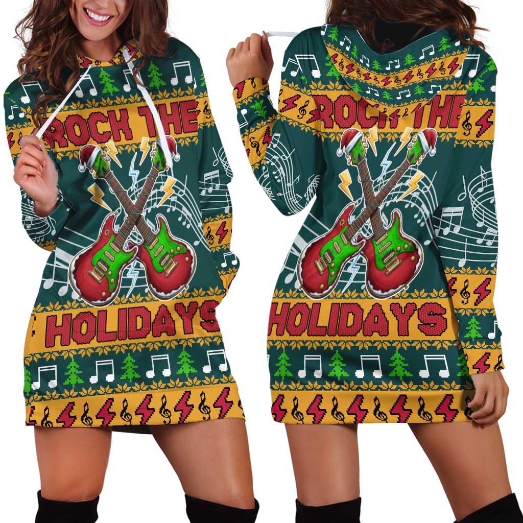 Rock The Holidays Guitar Christmas Hoodie Dress Xmas Holiday Patterns - Wonder Print Shop