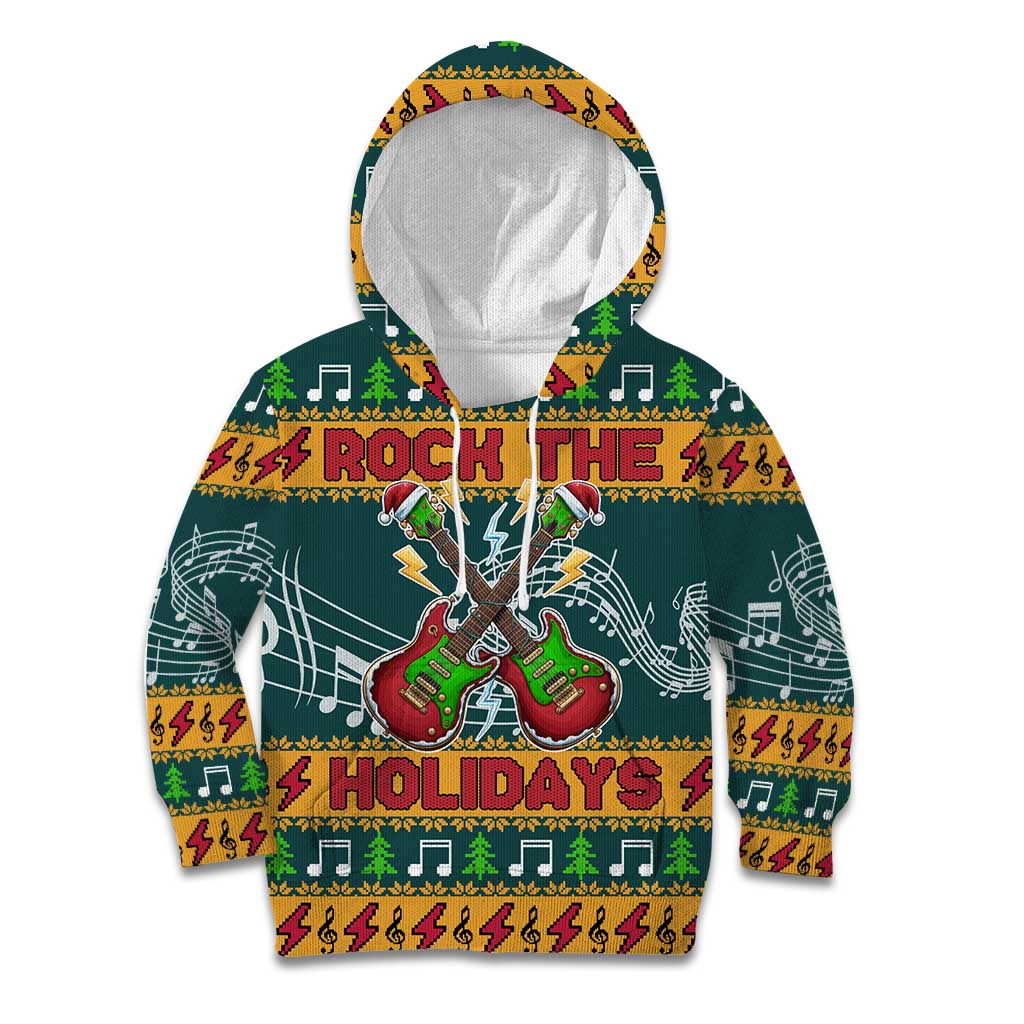 Rock The Holidays Guitar Christmas Kid Hoodie Xmas Holiday Patterns - Wonder Print Shop
