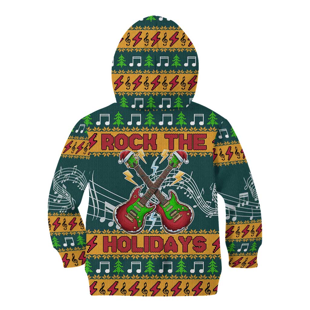 Rock The Holidays Guitar Christmas Kid Hoodie Xmas Holiday Patterns - Wonder Print Shop