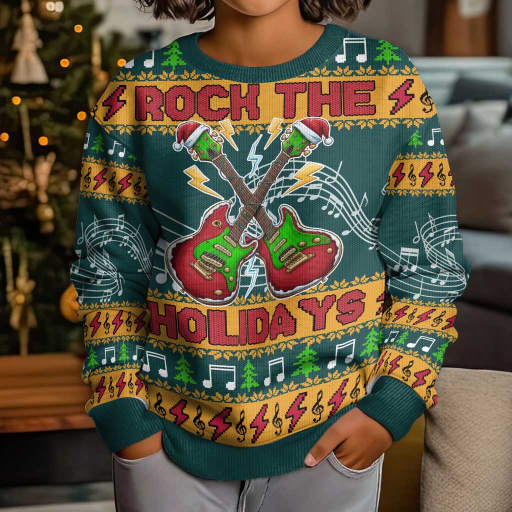 Rock The Holidays Guitar Christmas Kid Ugly Christmas Sweater Xmas Holiday Patterns - Wonder Print Shop