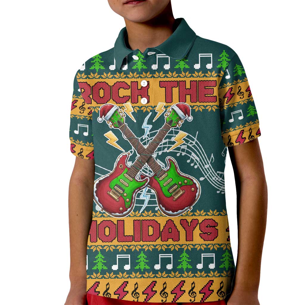 Rock The Holidays Guitar Christmas Kid Polo Shirt Xmas Holiday Patterns - Wonder Print Shop