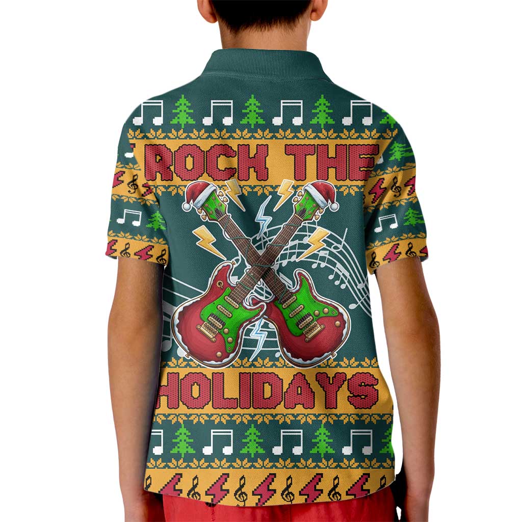 Rock The Holidays Guitar Christmas Kid Polo Shirt Xmas Holiday Patterns - Wonder Print Shop