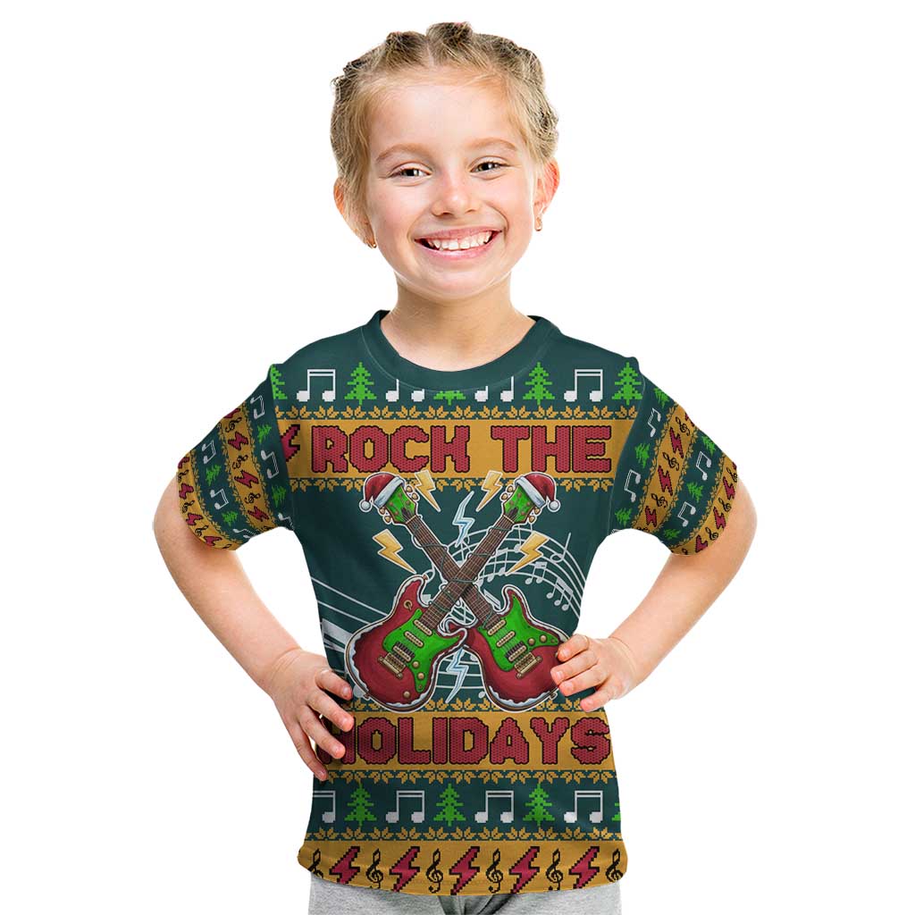 Rock The Holidays Guitar Christmas Kid T Shirt Xmas Holiday Patterns - Wonder Print Shop