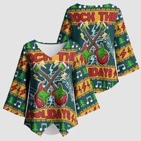 Rock The Holidays Guitar Christmas Kimono Sleeve Blouse Xmas Holiday Patterns - Wonder Print Shop
