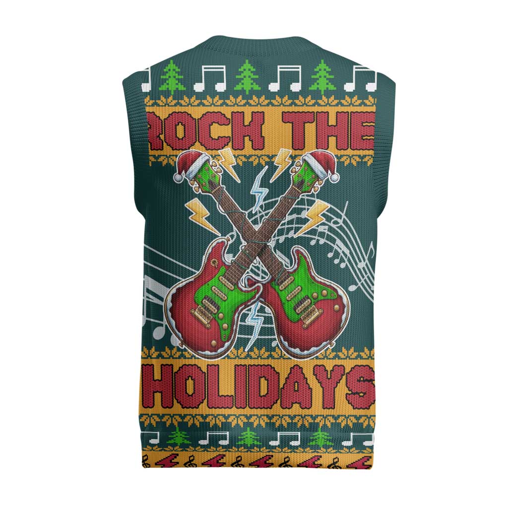 Rock The Holidays Guitar Christmas Knitted V-Neck Vest Xmas Holiday Patterns - Wonder Print Shop