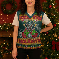 Rock The Holidays Guitar Christmas Knitted V-Neck Vest Xmas Holiday Patterns - Wonder Print Shop