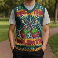 Rock The Holidays Guitar Christmas Knitted V-Neck Vest Xmas Holiday Patterns - Wonder Print Shop