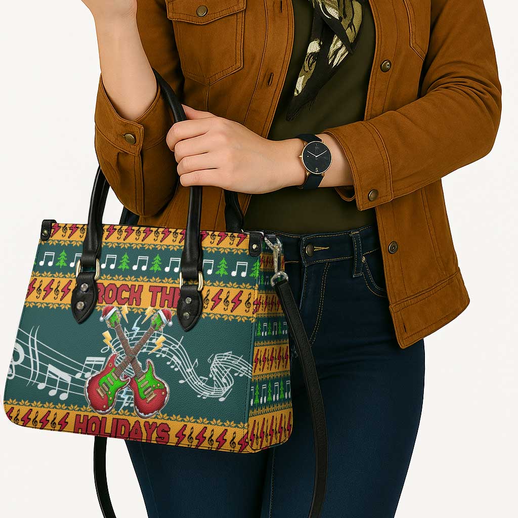 Rock The Holidays Guitar Christmas Leather Bag Xmas Holiday Patterns - Wonder Print Shop