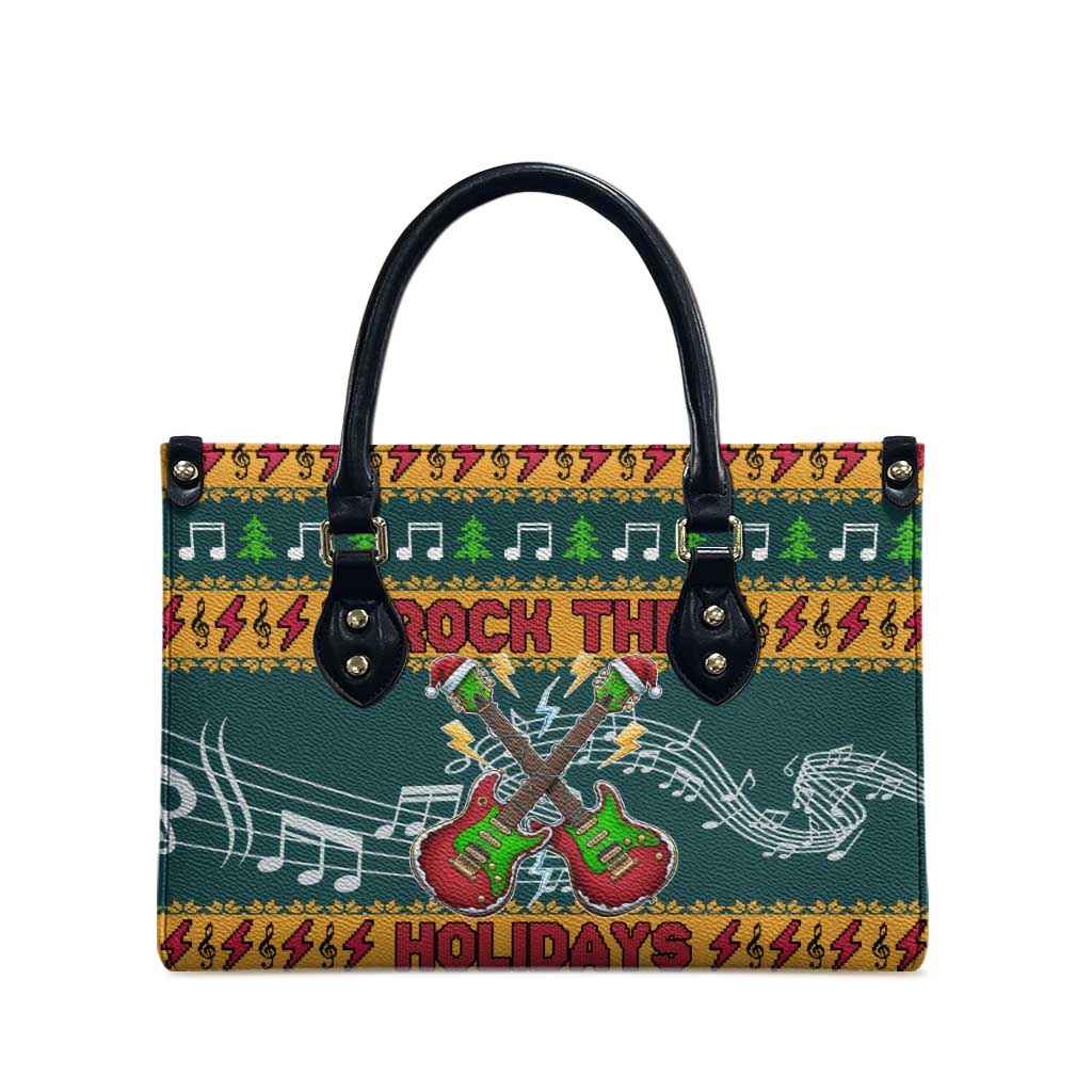 Rock The Holidays Guitar Christmas Leather Bag Xmas Holiday Patterns - Wonder Print Shop