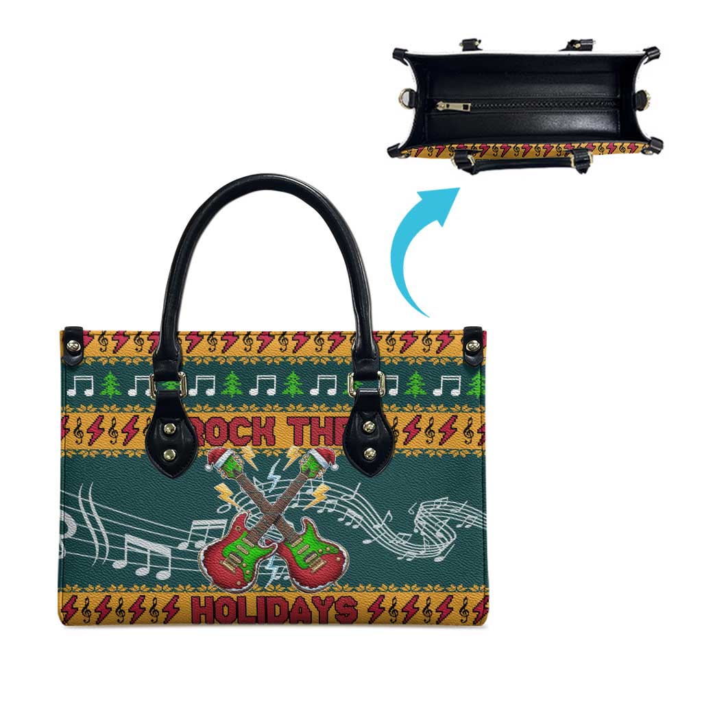 Rock The Holidays Guitar Christmas Leather Bag Xmas Holiday Patterns - Wonder Print Shop