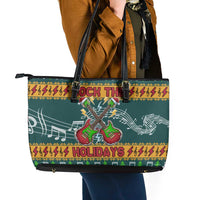 Rock The Holidays Guitar Christmas Leather Tote Bag Xmas Holiday Patterns - Wonder Print Shop