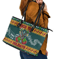 Rock The Holidays Guitar Christmas Leather Tote Bag Xmas Holiday Patterns - Wonder Print Shop