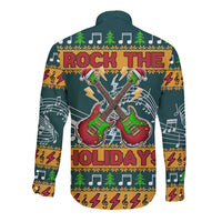 Rock The Holidays Guitar Christmas Long Sleeve Button Shirt Xmas Holiday Patterns - Wonder Print Shop