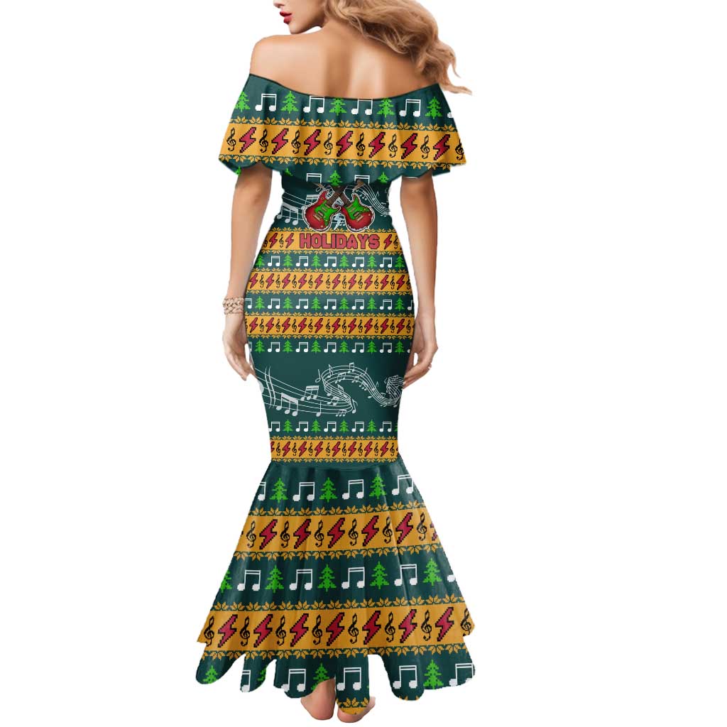 Rock The Holidays Guitar Christmas Mermaid Dress Xmas Holiday Patterns - Wonder Print Shop