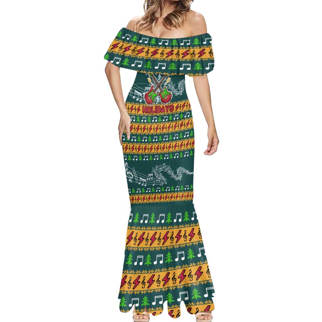 Rock The Holidays Guitar Christmas Mermaid Dress Xmas Holiday Patterns - Wonder Print Shop