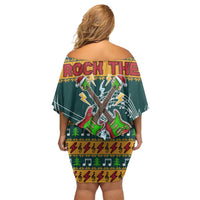Rock The Holidays Guitar Christmas Off Shoulder Short Dress Xmas Holiday Patterns - Wonder Print Shop