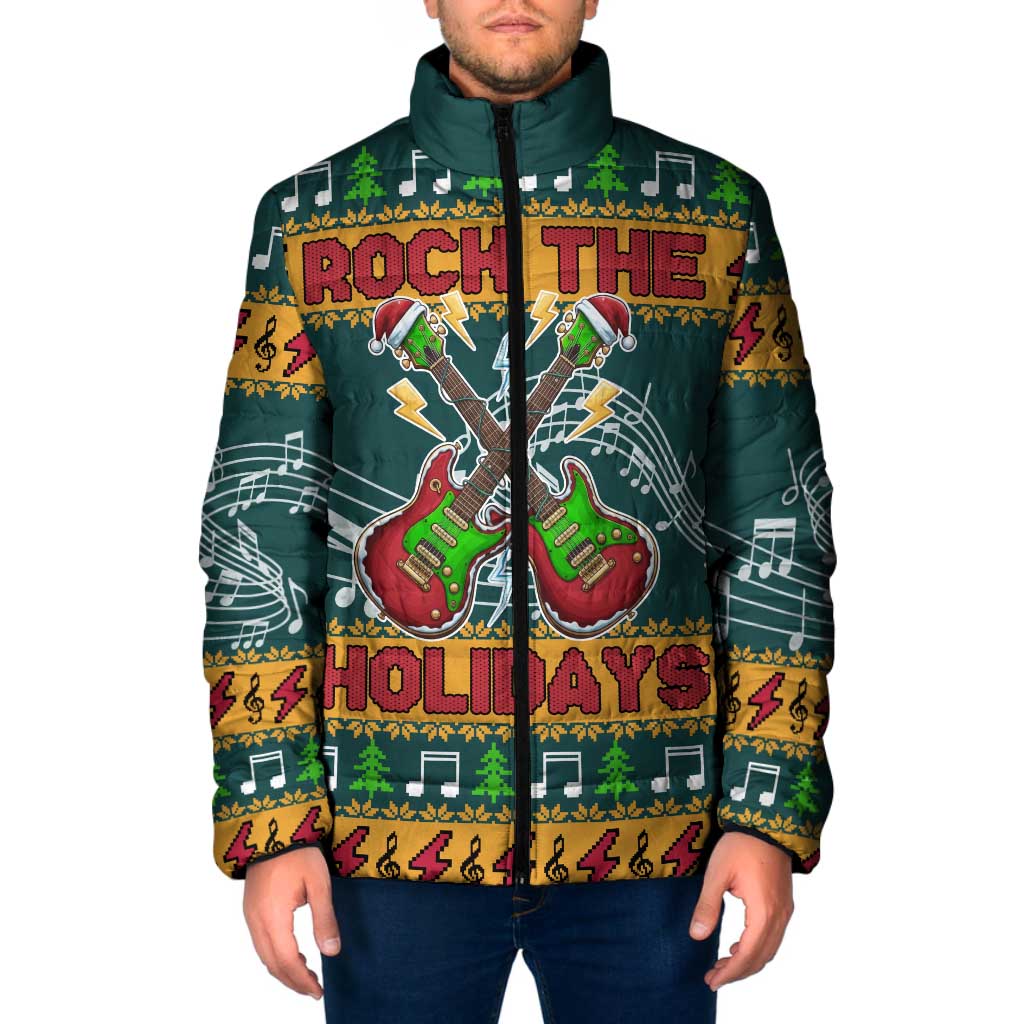 Rock The Holidays Guitar Christmas Padded Jacket Xmas Holiday Patterns - Wonder Print Shop