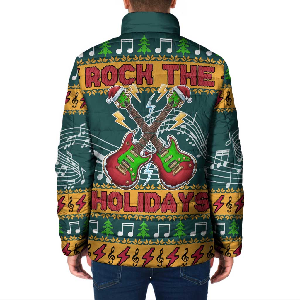 Rock The Holidays Guitar Christmas Padded Jacket Xmas Holiday Patterns - Wonder Print Shop