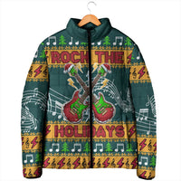 Rock The Holidays Guitar Christmas Padded Jacket Xmas Holiday Patterns - Wonder Print Shop