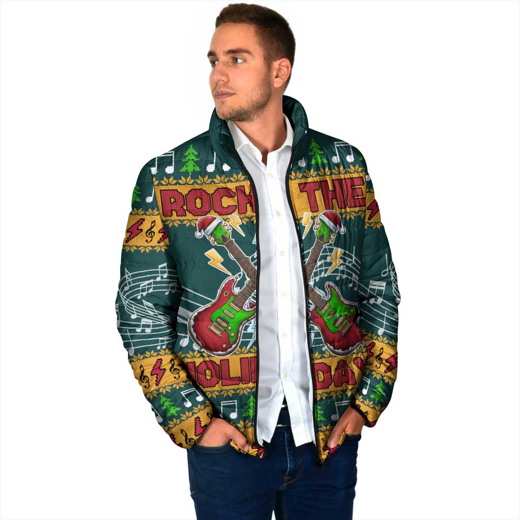 Rock The Holidays Guitar Christmas Padded Jacket Xmas Holiday Patterns - Wonder Print Shop