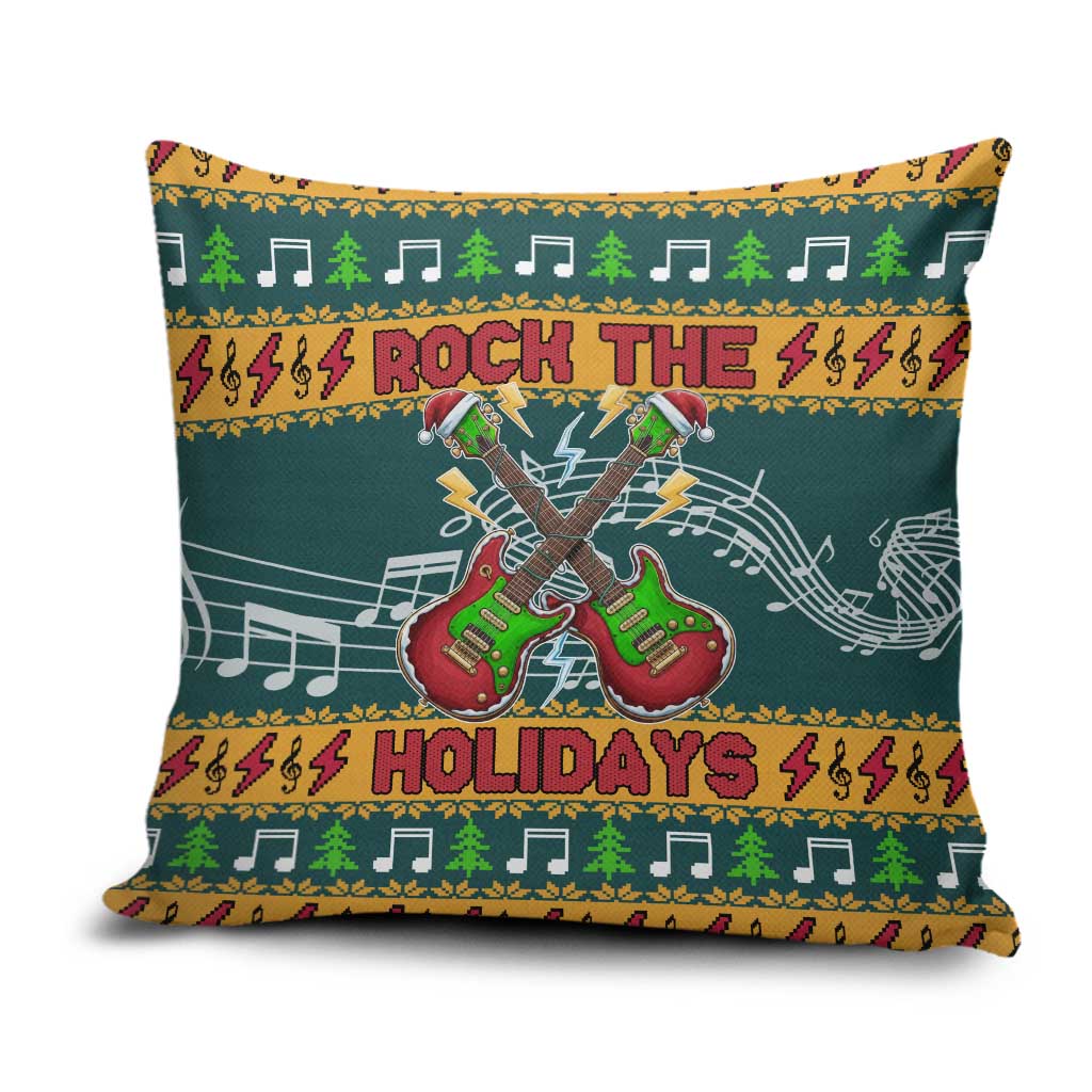 Rock The Holidays Guitar Christmas Pillow Cover Xmas Holiday Patterns - Wonder Print Shop