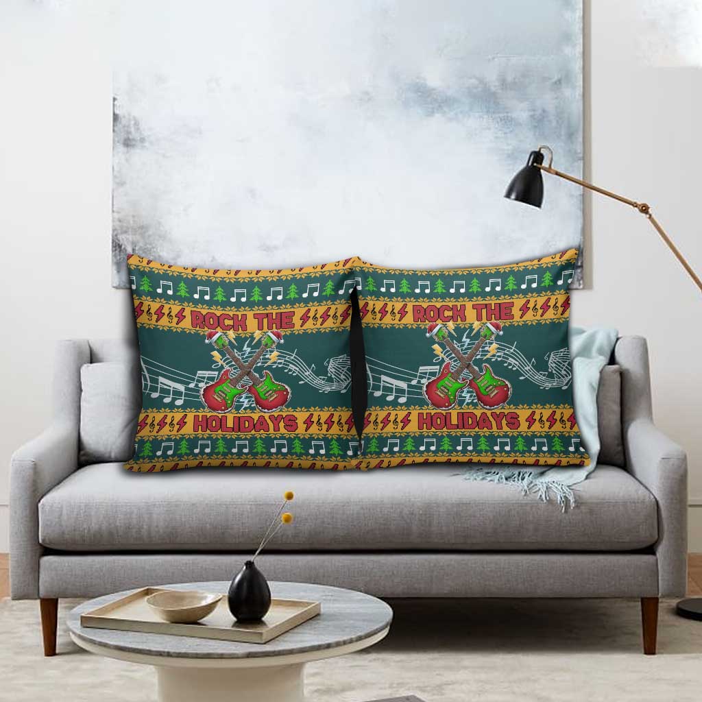Rock The Holidays Guitar Christmas Pillow Cover Xmas Holiday Patterns - Wonder Print Shop