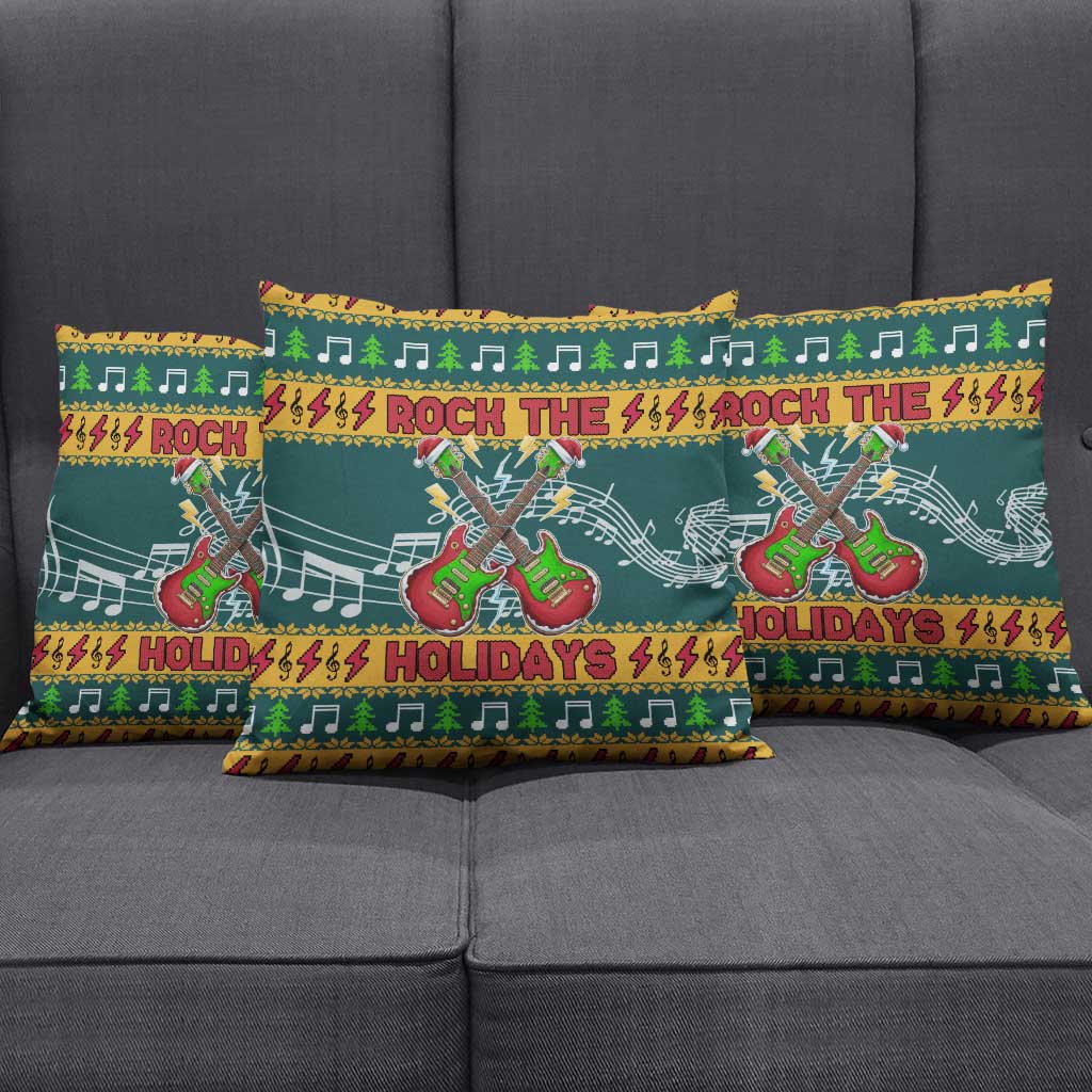 Rock The Holidays Guitar Christmas Pillow Cover Xmas Holiday Patterns - Wonder Print Shop