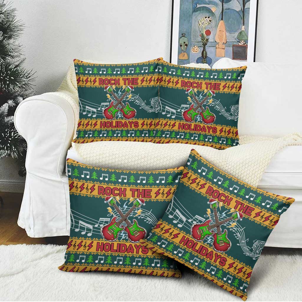 Rock The Holidays Guitar Christmas Pillow Cover Xmas Holiday Patterns - Wonder Print Shop