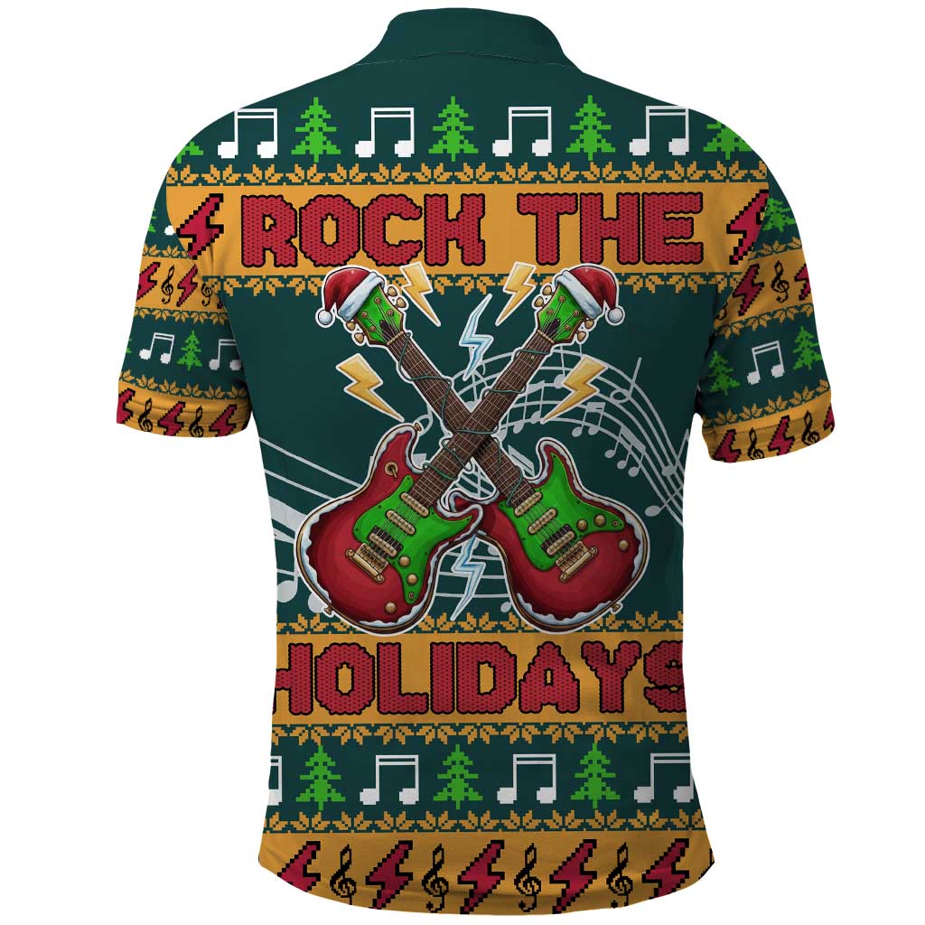 Rock The Holidays Guitar Christmas Polo Shirt Xmas Holiday Patterns - Wonder Print Shop