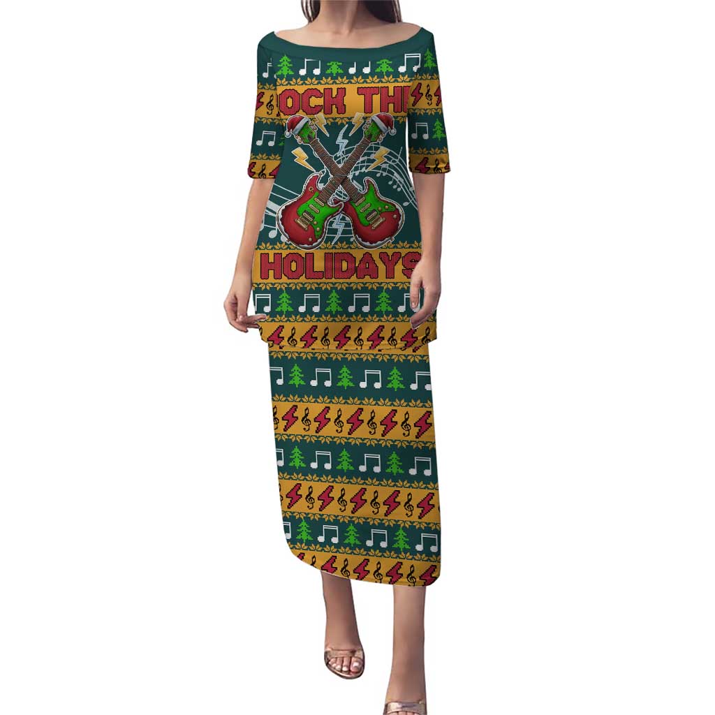 Rock The Holidays Guitar Christmas Puletasi Xmas Holiday Patterns - Wonder Print Shop