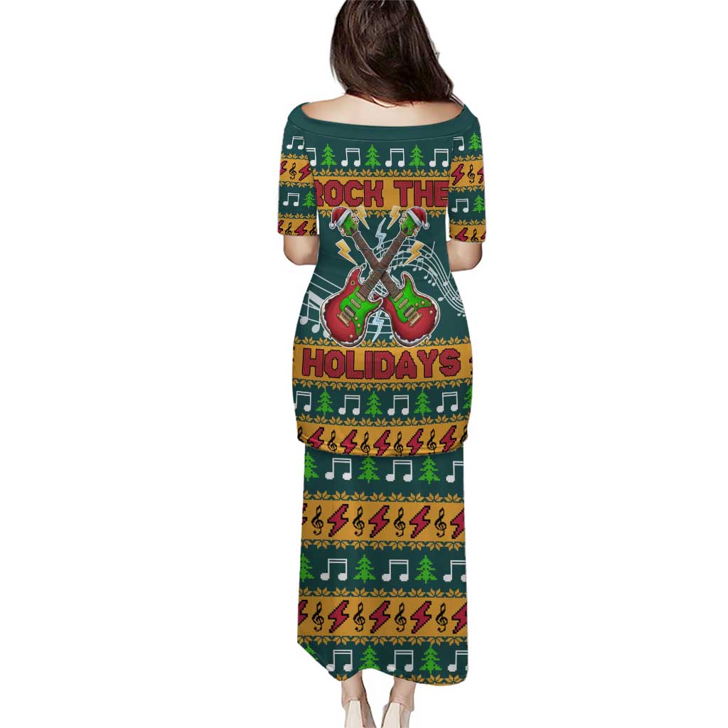 Rock The Holidays Guitar Christmas Puletasi Xmas Holiday Patterns - Wonder Print Shop