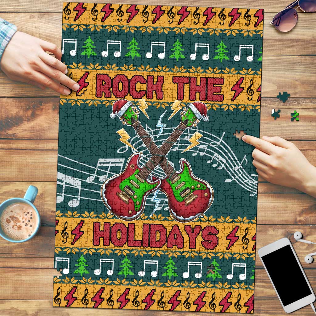 Rock The Holidays Guitar Christmas Puzzle Xmas Holiday Patterns - Wonder Print Shop
