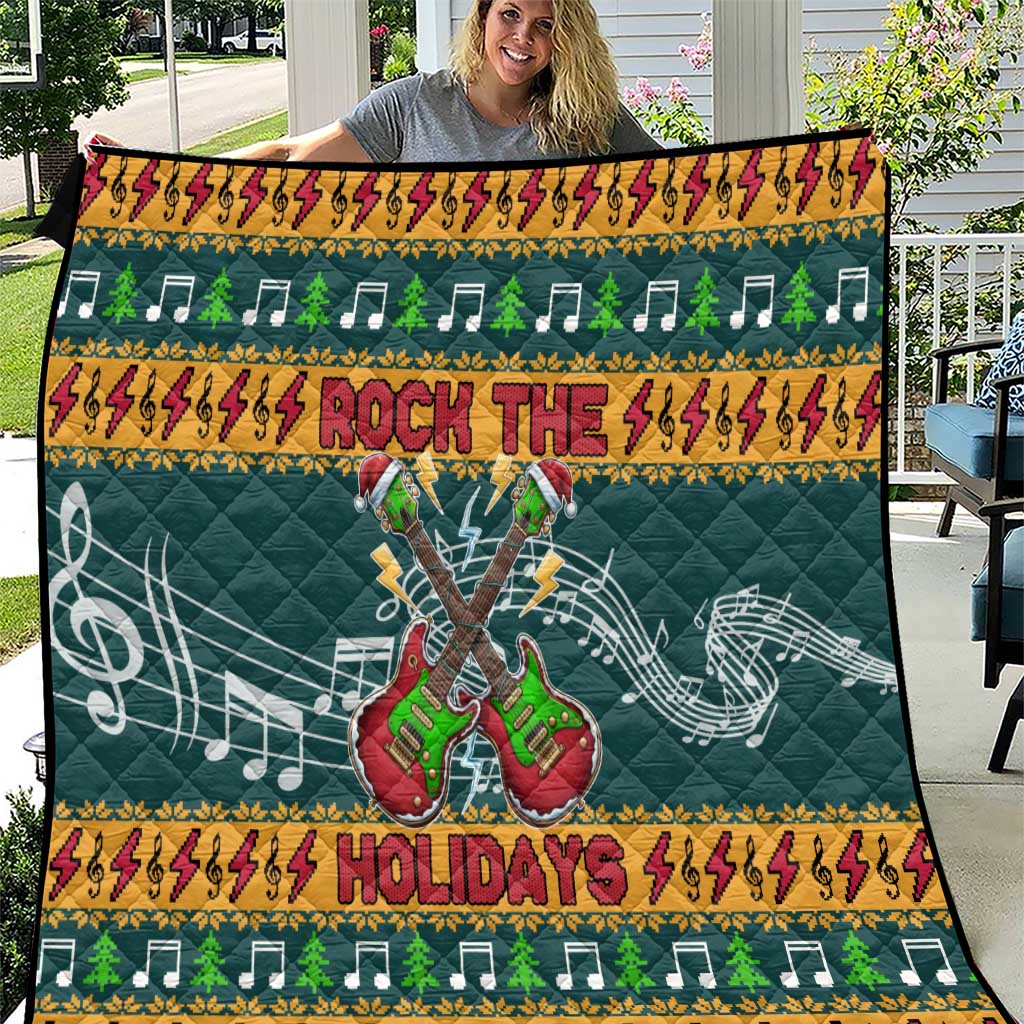 Rock The Holidays Guitar Christmas Quilt Xmas Holiday Patterns - Wonder Print Shop