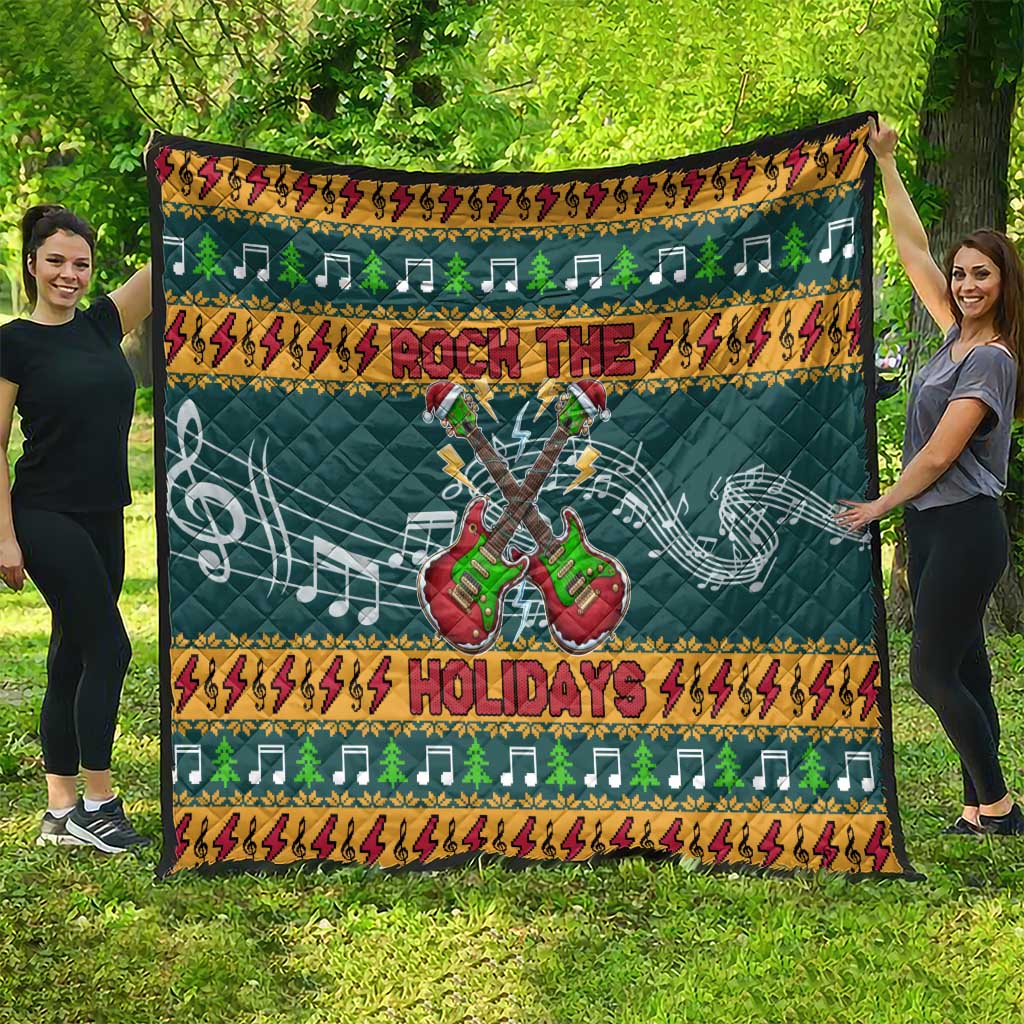 Rock The Holidays Guitar Christmas Quilt Xmas Holiday Patterns - Wonder Print Shop