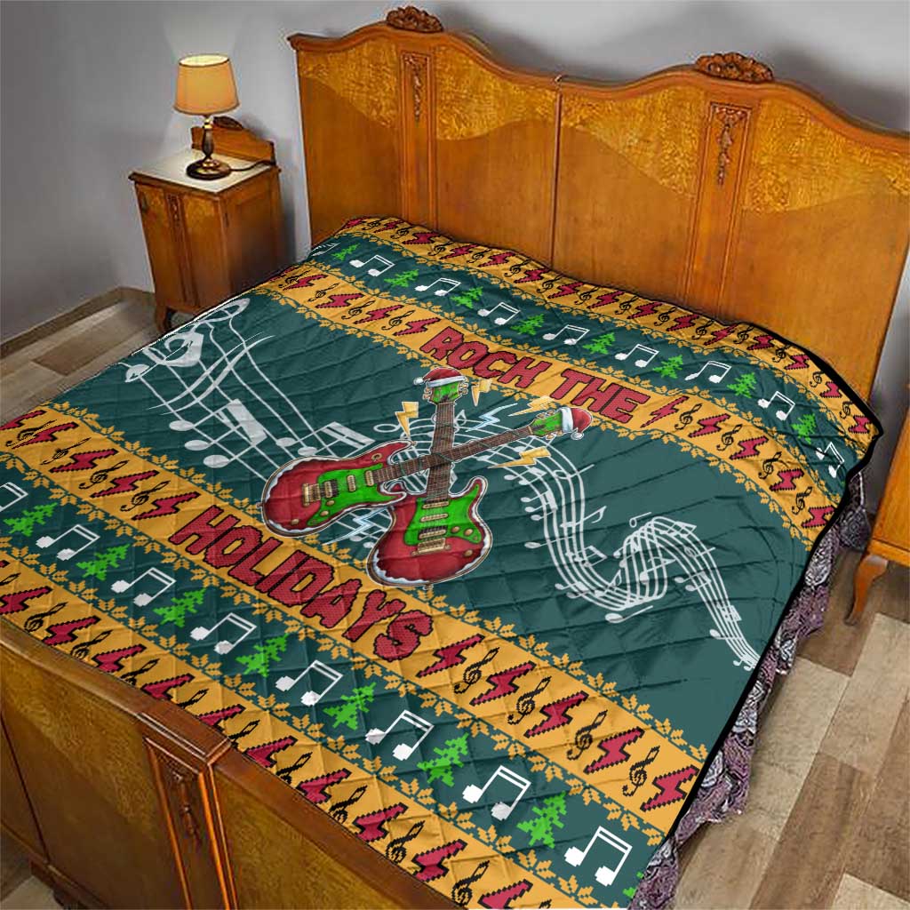 Rock The Holidays Guitar Christmas Quilt Xmas Holiday Patterns - Wonder Print Shop