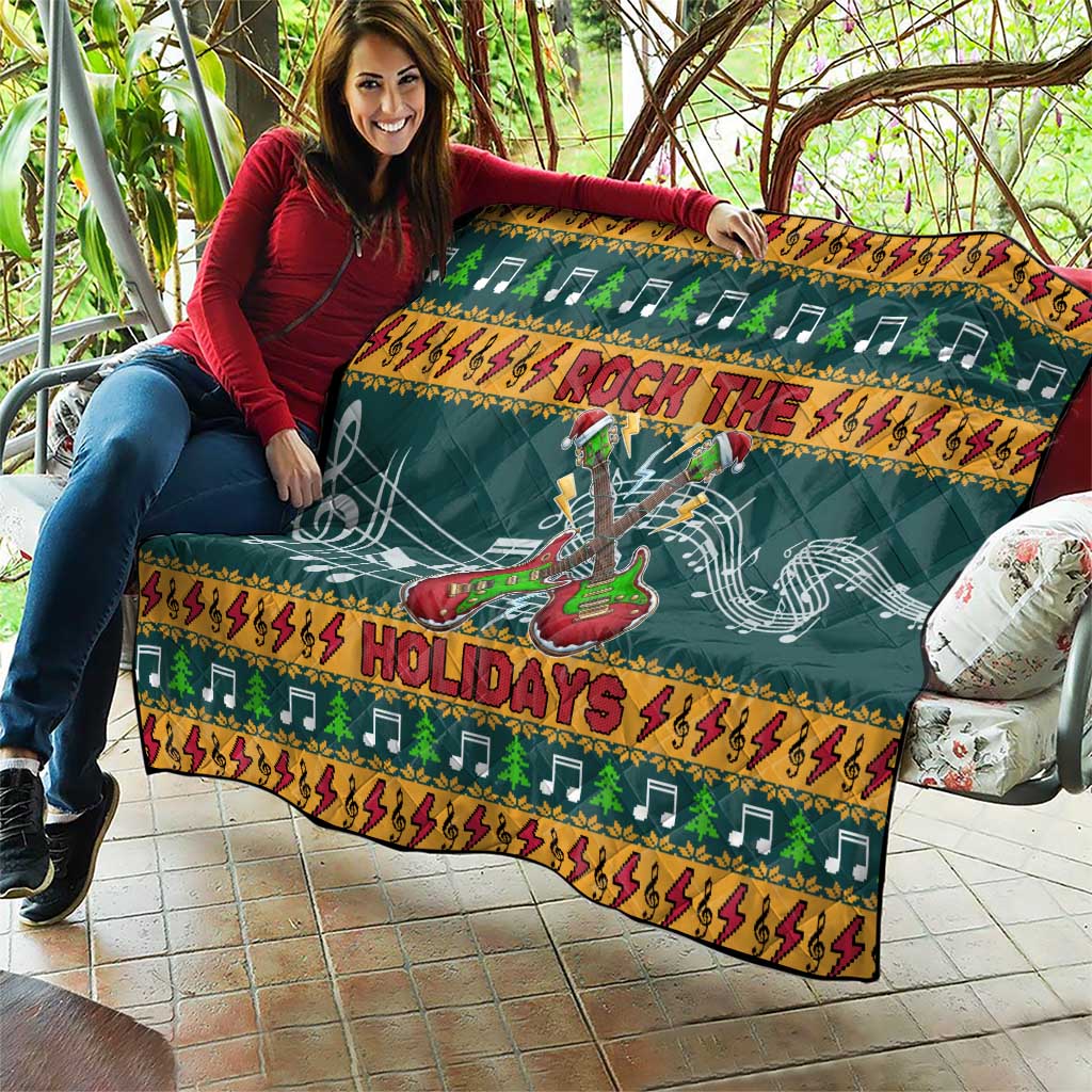 Rock The Holidays Guitar Christmas Quilt Xmas Holiday Patterns - Wonder Print Shop