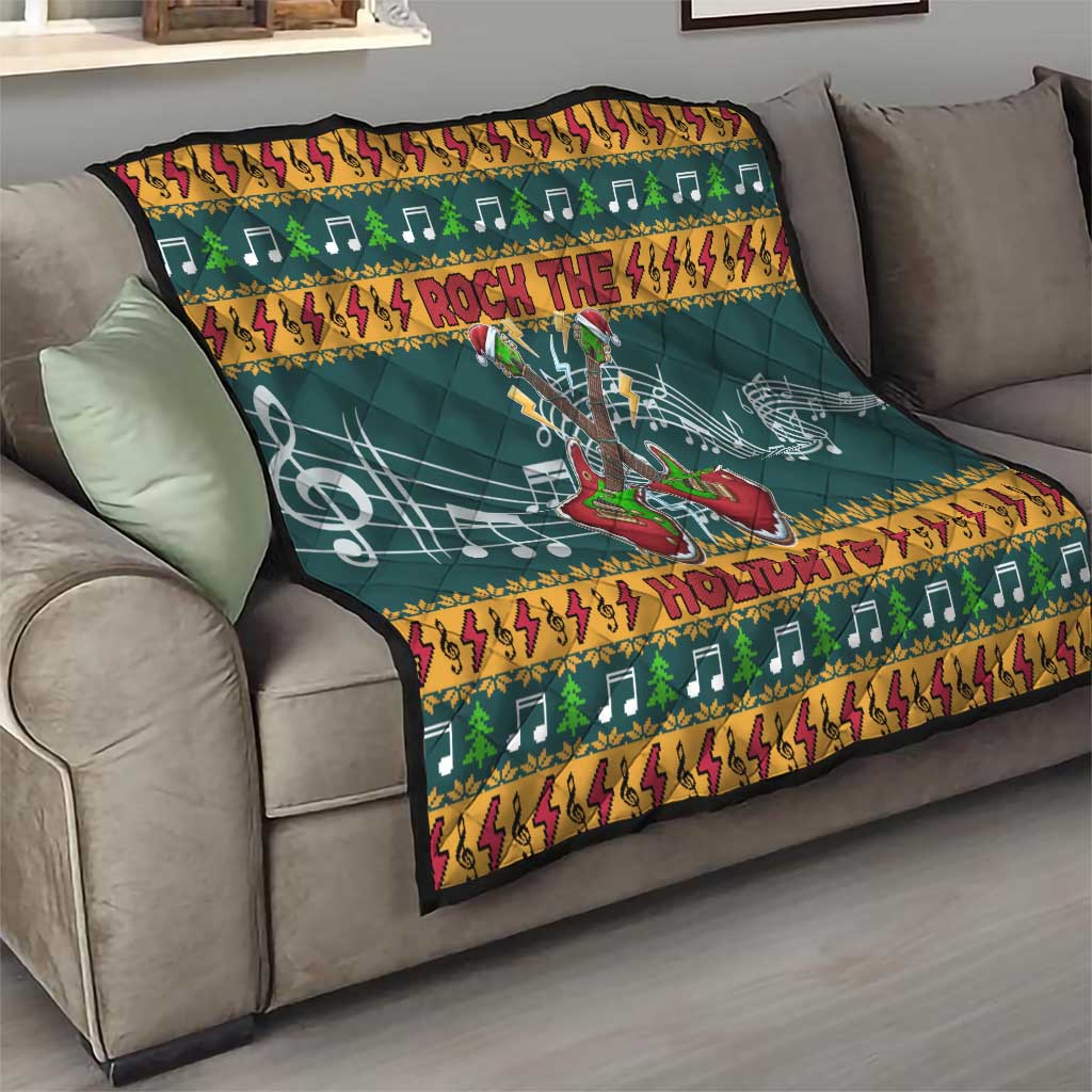 Rock The Holidays Guitar Christmas Quilt Xmas Holiday Patterns - Wonder Print Shop