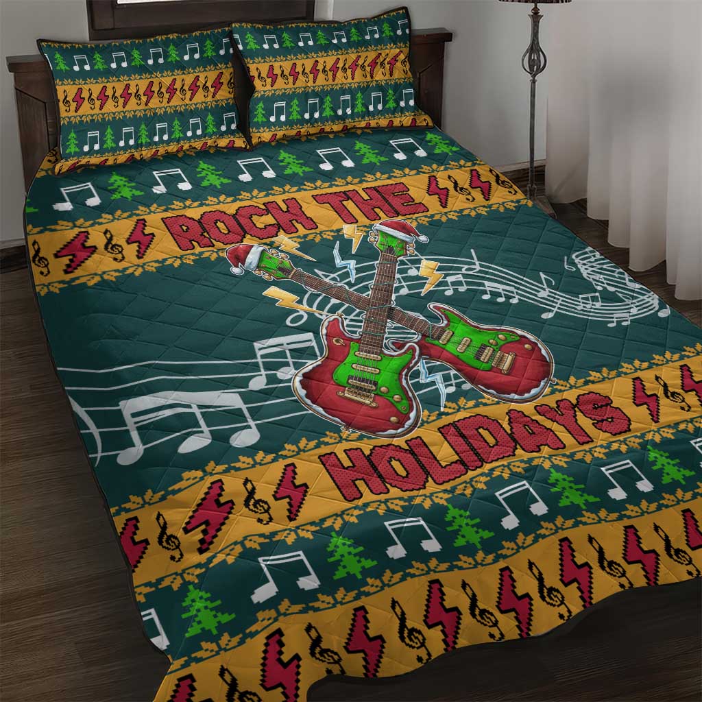 Rock The Holidays Guitar Christmas Quilt Bed Set Xmas Holiday Patterns - Wonder Print Shop