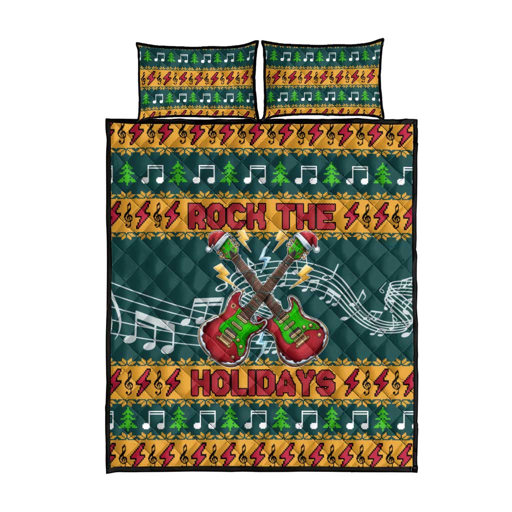 Rock The Holidays Guitar Christmas Quilt Bed Set Xmas Holiday Patterns - Wonder Print Shop