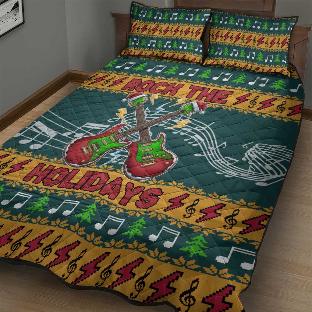 Rock The Holidays Guitar Christmas Quilt Bed Set Xmas Holiday Patterns - Wonder Print Shop