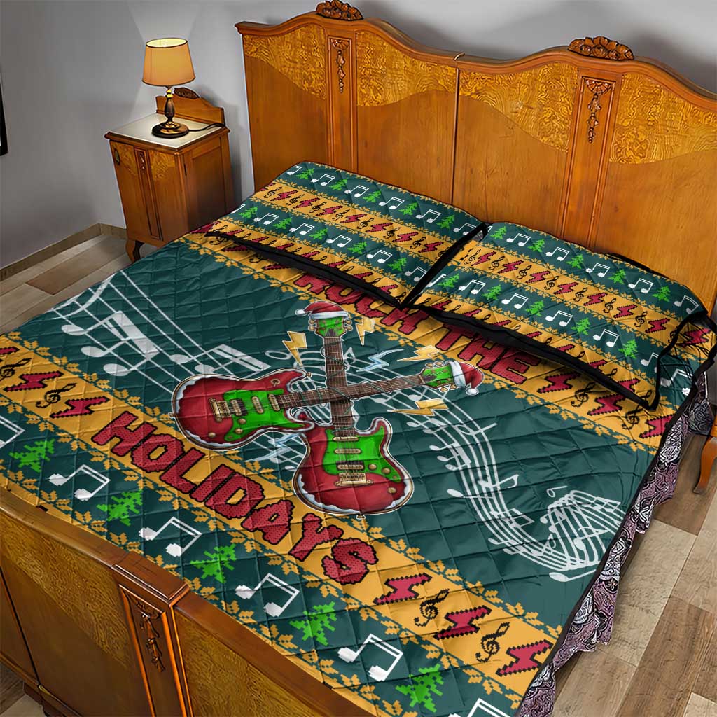 Rock The Holidays Guitar Christmas Quilt Bed Set Xmas Holiday Patterns - Wonder Print Shop