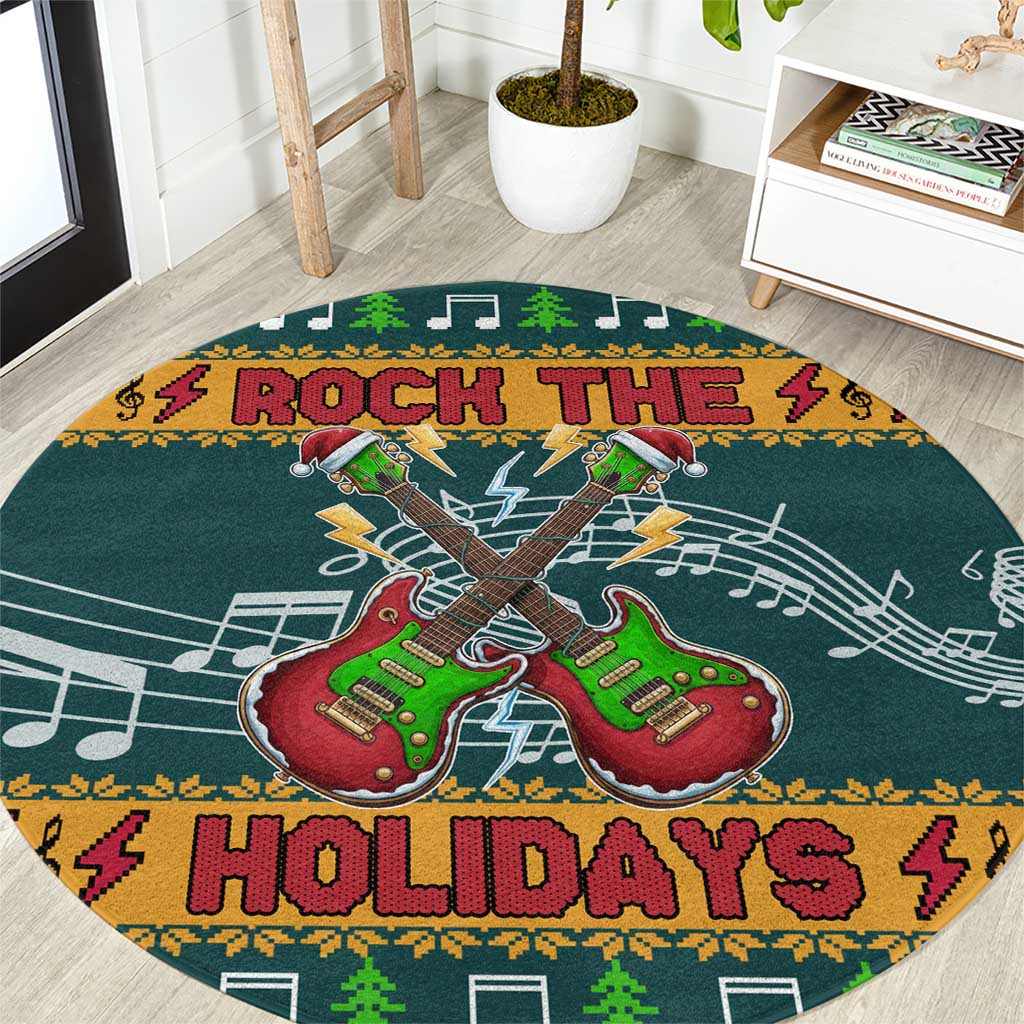 Rock The Holidays Guitar Christmas Round Carpet Xmas Holiday Patterns - Wonder Print Shop