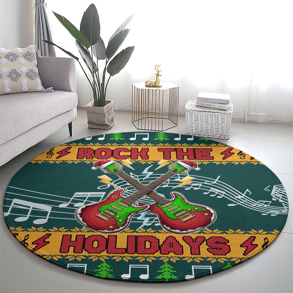 Rock The Holidays Guitar Christmas Round Carpet Xmas Holiday Patterns - Wonder Print Shop