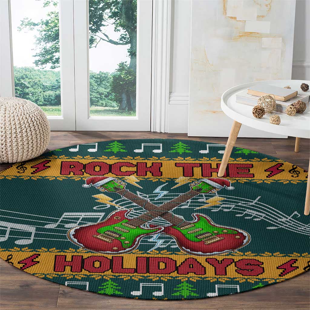 Rock The Holidays Guitar Christmas Round Carpet Xmas Holiday Patterns - Wonder Print Shop