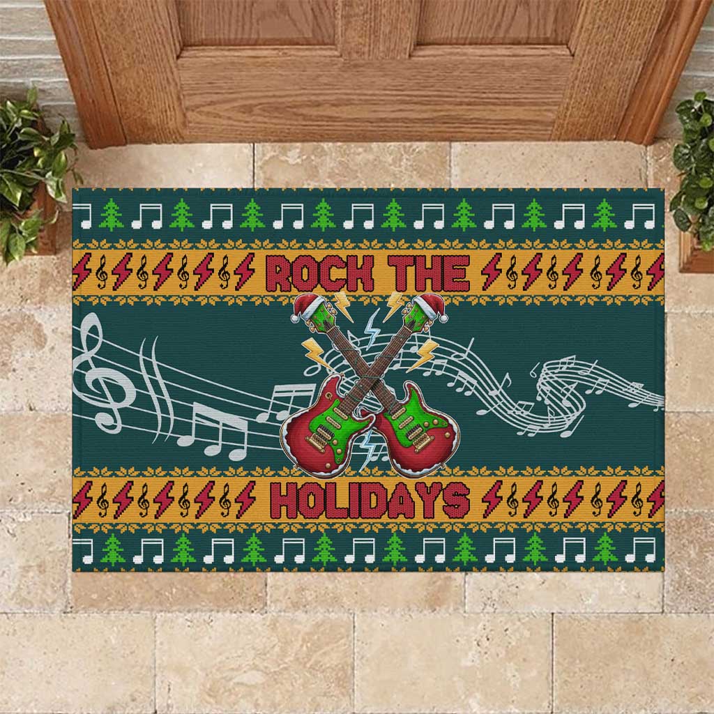 Rock The Holidays Guitar Christmas Rubber Doormat Xmas Holiday Patterns - Wonder Print Shop