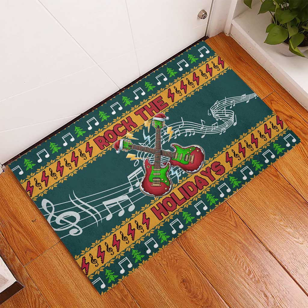 Rock The Holidays Guitar Christmas Rubber Doormat Xmas Holiday Patterns - Wonder Print Shop